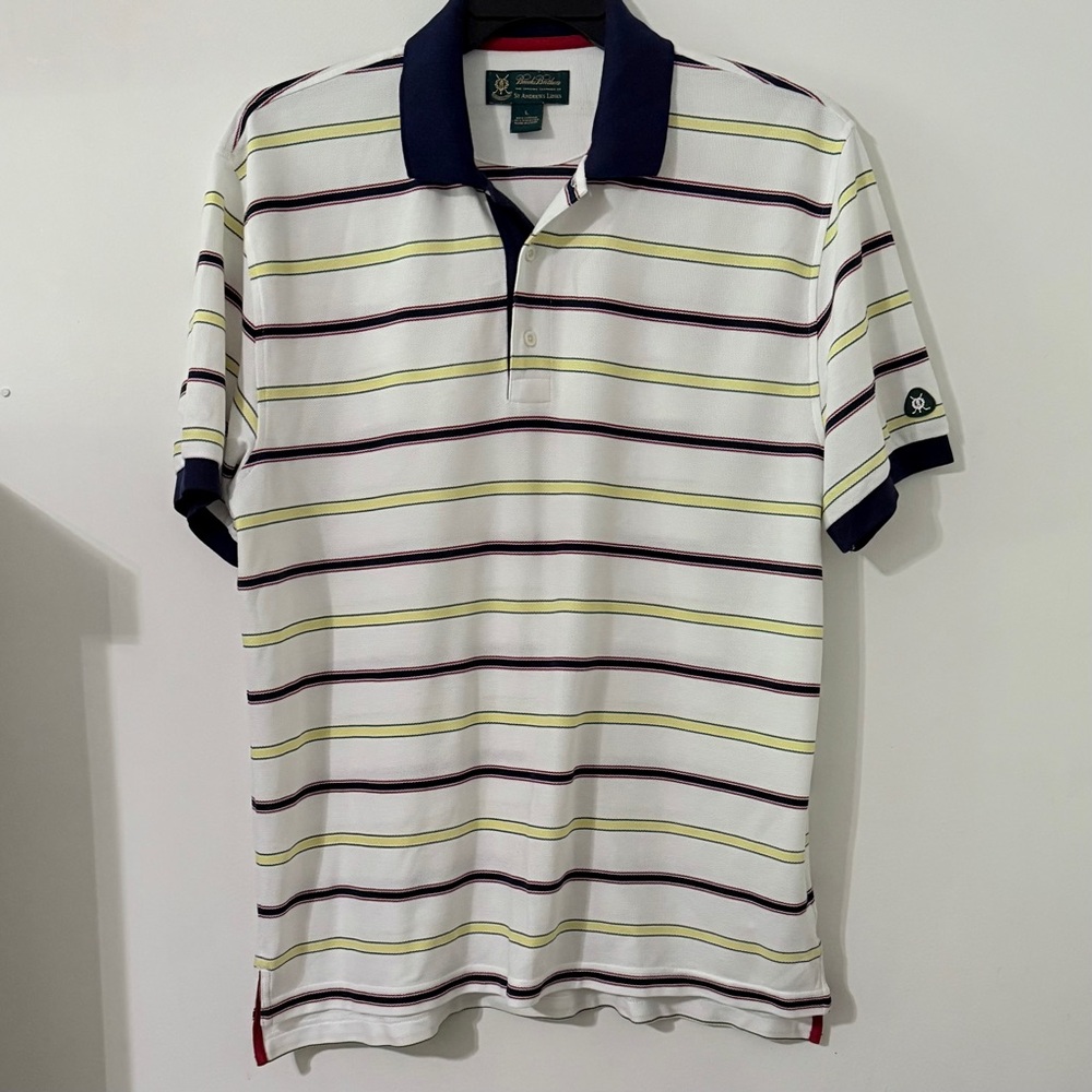 Brooks Brothers St Andrews Links Polo Striped Shirt, Golf — Size Large